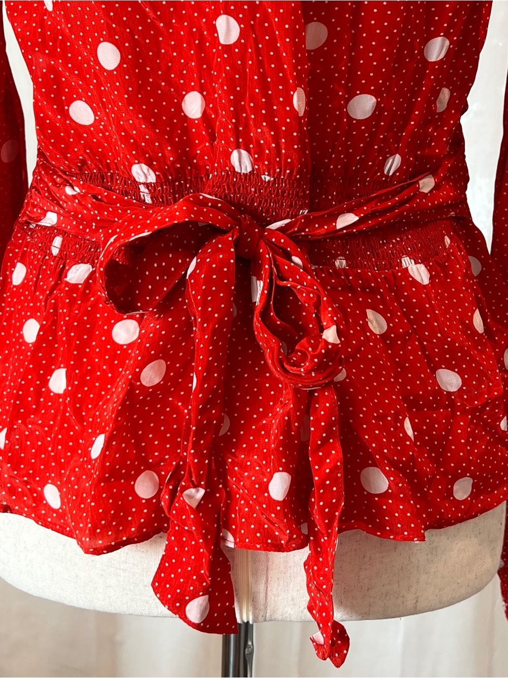 The Kooples Red and White Polka Dot Long Sleeve Blouse. Size 8 (French 3). NWT - Picture 6 of 11